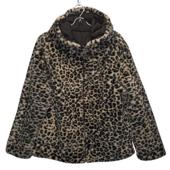 Classic Concepts Reversible Leopard Print Winter Jacket Sz M Warm Cozy Coat - Picture 2 of 10